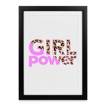 Imprimé léopard Typographie GIRL POWER - Affiche encadrée (27 × 37 cm) - noir - Devant