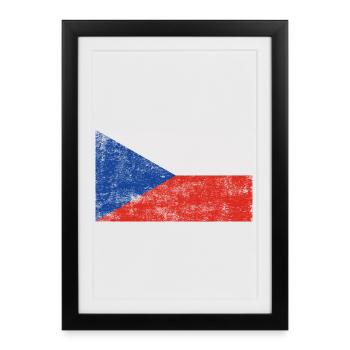 Drapeau Tchéquie Drapeau Grunge Retro Vintage - Affiche encadrée (27 × 37 cm) - noir - Devant