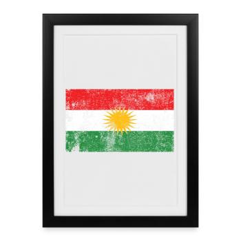 Drapeau du Kurdistan Drapeau Grunge Rétro Vintage - Affiche encadrée (27 × 37 cm) - noir - Devant