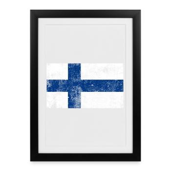 Drapeau de la Finlande Drapeau Grunge Retro Vintage - Affiche encadrée (27 × 37 cm) - noir - Devant