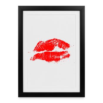 Kissing Lips Lipstick Cadeau de la Saint-Valentin - Affiche encadrée (27 × 37 cm) - noir - Devant