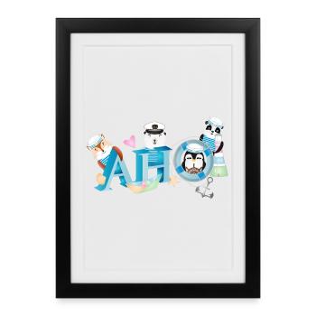 animaux mignons en haute mer avec salutation du marin - Affiche encadrée (27 × 37 cm) - noir - Devant