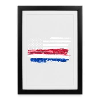 Drapeau Grunge Brushstroke Americana - Affiche encadrée (27 × 37 cm) - noir - Devant