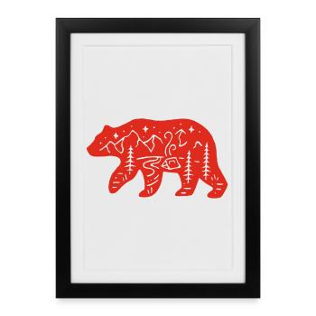 Ours rouge totem de la nature - Affiche encadrée (27 × 37 cm) - noir - Devant