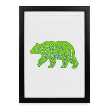 Ours vert totem de la nature - Affiche encadrée (27 × 37 cm) - noir - Devant