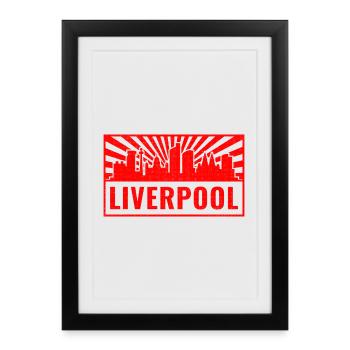 La silhouette de Liverpool en Red Rays - Affiche encadrée (27 × 37 cm) - noir - Devant