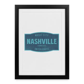 Ville de la musique de panneaux vintage de Nashville - Affiche encadrée (27 × 37 cm) - noir - Devant