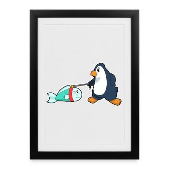 Pinguin Fisch - Gerahmtes Poster (27 × 37 cm) - Schwarz - Vorne