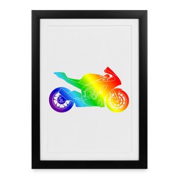 Moto supersport aux couleurs de l’arc-en-ciel - Affiche encadrée (27 × 37 cm) - noir - Devant