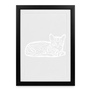Katze weiß Silhouette Geschenk Katzenliebhaber - Gerahmtes Poster (27 × 37 cm) - Schwarz - Vorne