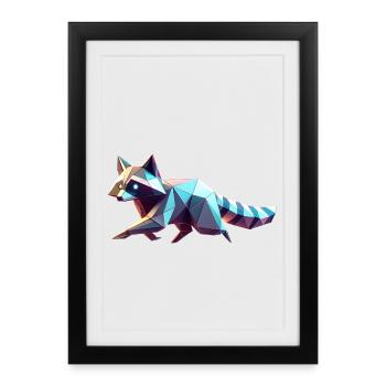 3D Geometric Origami Raccoon - Framed poster (27 × 37 cm) - black - Front