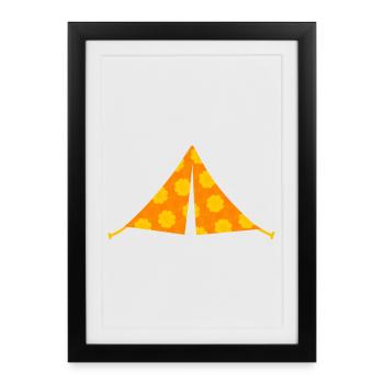 Motif de tente fleurs jaune camping camping-car ventilateur d’extérieur - Affiche encadrée (27 × 37 cm) - noir - Devant