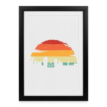 Silhouette de la ligne d’horizon de la ville du coucher de soleil - Affiche encadrée (27 × 37 cm) - noir - Devant