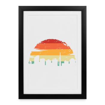 Sunset Skyline Rétro Dégradé - Affiche encadrée (27 × 37 cm) - noir - Devant