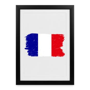 Blue White Red Brush Flag - Framed poster (27 × 37 cm) - black - Front