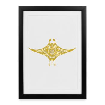 Tribal Maori Polynesian Stingray Matau Manta Ray - Framed poster (27 × 37 cm) - black - Front