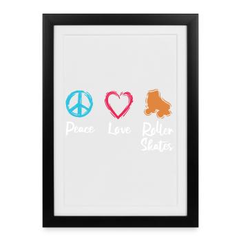 Peace Love Patins à roulettes - Affiche encadrée (27 × 37 cm) - noir - Devant