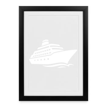 Silhouette de bateau de croisière minimaliste vacances - Affiche encadrée (27 × 37 cm) - noir - Devant