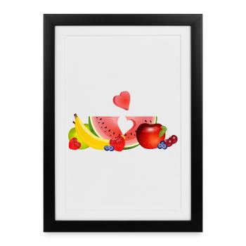 Fruits colorés avec pastèque et cœur - Affiche encadrée (27 × 37 cm) - noir - Devant