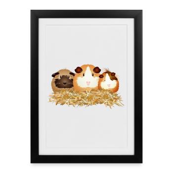 Trois mignons cochons d’Inde en paille – Friends - Affiche encadrée (27 × 37 cm) - noir - Devant