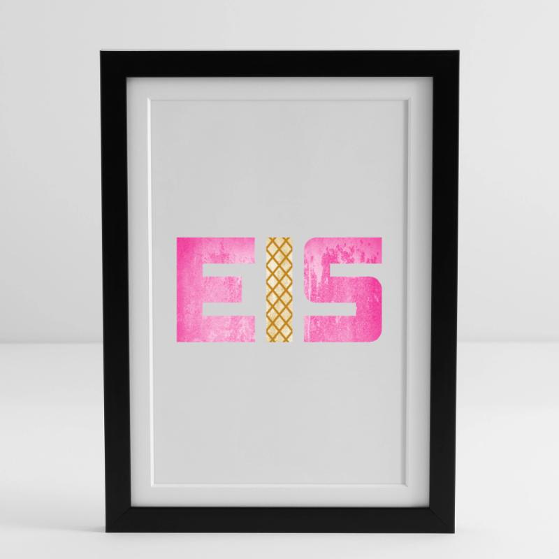 Eis Waffel Eisdiele Eiscreme Eiskrem Sommer pink Gerahmtes Poster (27 × 37 cm)