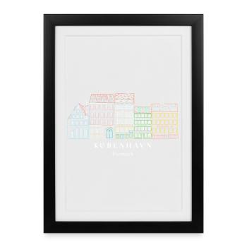 Copenhagen, Old Harbor Hand Drawn Houses - Framed poster (27 × 37 cm) - black - Front