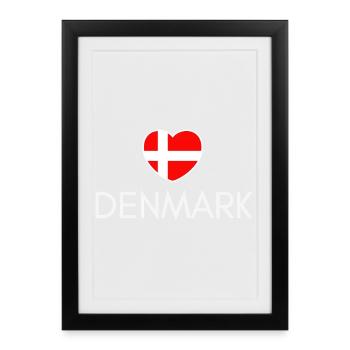 Cœur avec le drapeau du Danemark, j’aime le Danemark - Affiche encadrée (27 × 37 cm) - noir - Devant