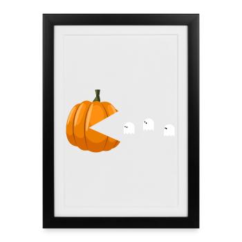 Pumpkin Eating Ghosts Funny Halloween - Framed poster (27 × 37 cm) - black - Front