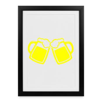 Porter un toast avec des chopes de bière - Affiche encadrée (27 × 37 cm) - noir - Devant