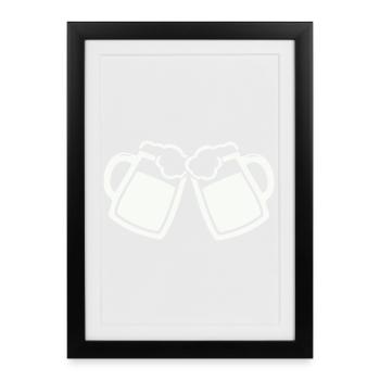 Toast moment: Two beer mugs - Framed poster (27 × 37 cm) - black - Front