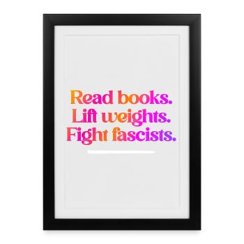 Lire des livres Soulever des poids Anti fasciste - Affiche encadrée (27 × 37 cm) - noir - Devant
