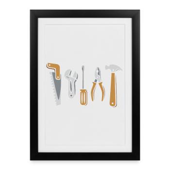 Ensemble d’outils vectoriels - scie, marteau, pinces, vis - Affiche encadrée (27 × 37 cm) - noir - Devant