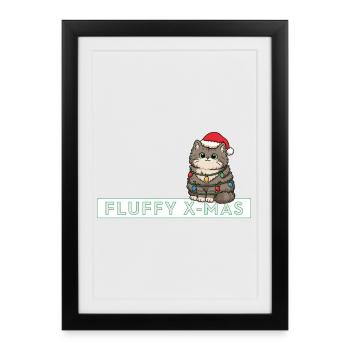 Fluffy X-Mas – Cute Cat Christmas Saying - Framed poster (27 × 37 cm) - black - Front