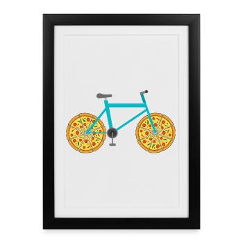 VTT avec roues à pizza - Affiche encadrée (27 × 37 cm) - noir - Devant