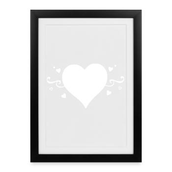 Cadeau de la Saint-Valentin Heart White - Affiche encadrée (27 × 37 cm) - noir - Devant