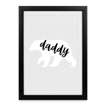 Papa Ours - Adorable association familiale & Fête des pères - Affiche encadrée (27 × 37 cm) - noir - Devant