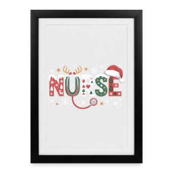 Logo du stéthoscope de l’infirmière Christmas - Affiche encadrée (27 × 37 cm) - noir - Devant