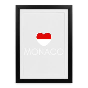 Cœur avec le drapeau de Monaco, j’adore Monaco - Affiche encadrée (27 × 37 cm) - noir - Devant