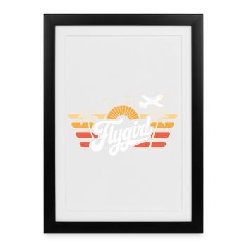 Flygirl Retro Aviation Sunset - Affiche encadrée (27 × 37 cm) - noir - Devant