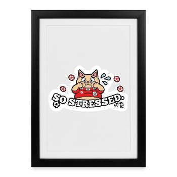 Funny Stressed Football Fan Cat Soccer Sticker Art - Framed poster (27 × 37 cm) - black - Front