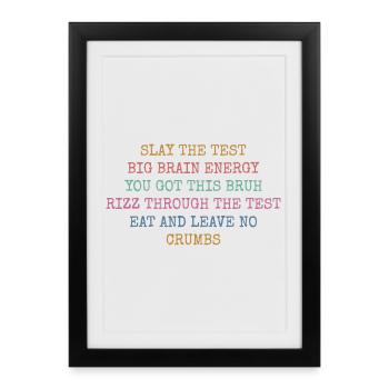 Motivation Examen Slang Gen Z | Humour École Rétro - Affiche encadrée (27 × 37 cm) - noir - Devant