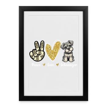 Paix Amour Schnauzer Amoureux Positif des Chiens - Affiche encadrée (27 × 37 cm) - noir - Devant