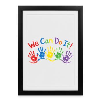 Children's Handprints Wave – Colorful Wax Crayon Art - Framed poster (27 × 37 cm) - black - Front