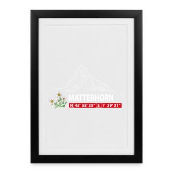 Cervin avec Edelweiss et GPS - Affiche encadrée (27 × 37 cm) - noir - Devant