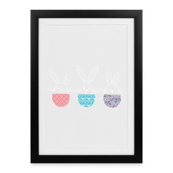 Pâques, mignon lapins de Pâques oeufs de Pâques dessin - Affiche encadrée (27 × 37 cm) - noir - Devant