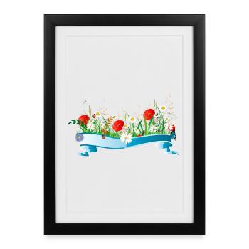 prairie printanière colorée avec des fleurs et des insectes - Affiche encadrée (27 × 37 cm) - noir - Devant
