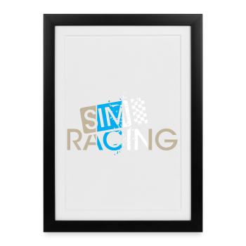 Sim Racing Gaming Drapeau à damier Pilote de voiture Gamer - Affiche encadrée (27 × 37 cm) - noir - Devant