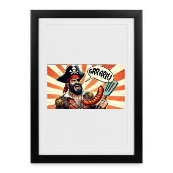 Pirat mit Wurstgrill - Gerahmtes Poster (27 × 37 cm) - Schwarz - Vorne