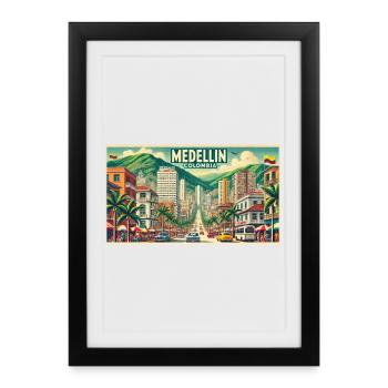Medellín Columbia Vintage Design - Affiche encadrée (27 × 37 cm) - noir - Devant