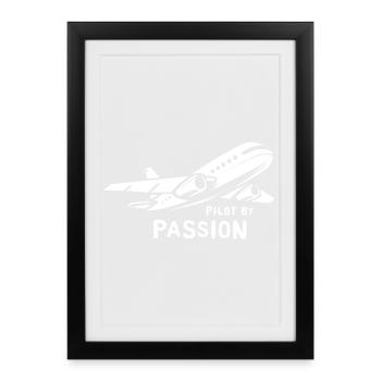 Pilote par passion - Logo de l’avion et de l’aviation - Affiche encadrée (27 × 37 cm) - noir - Devant